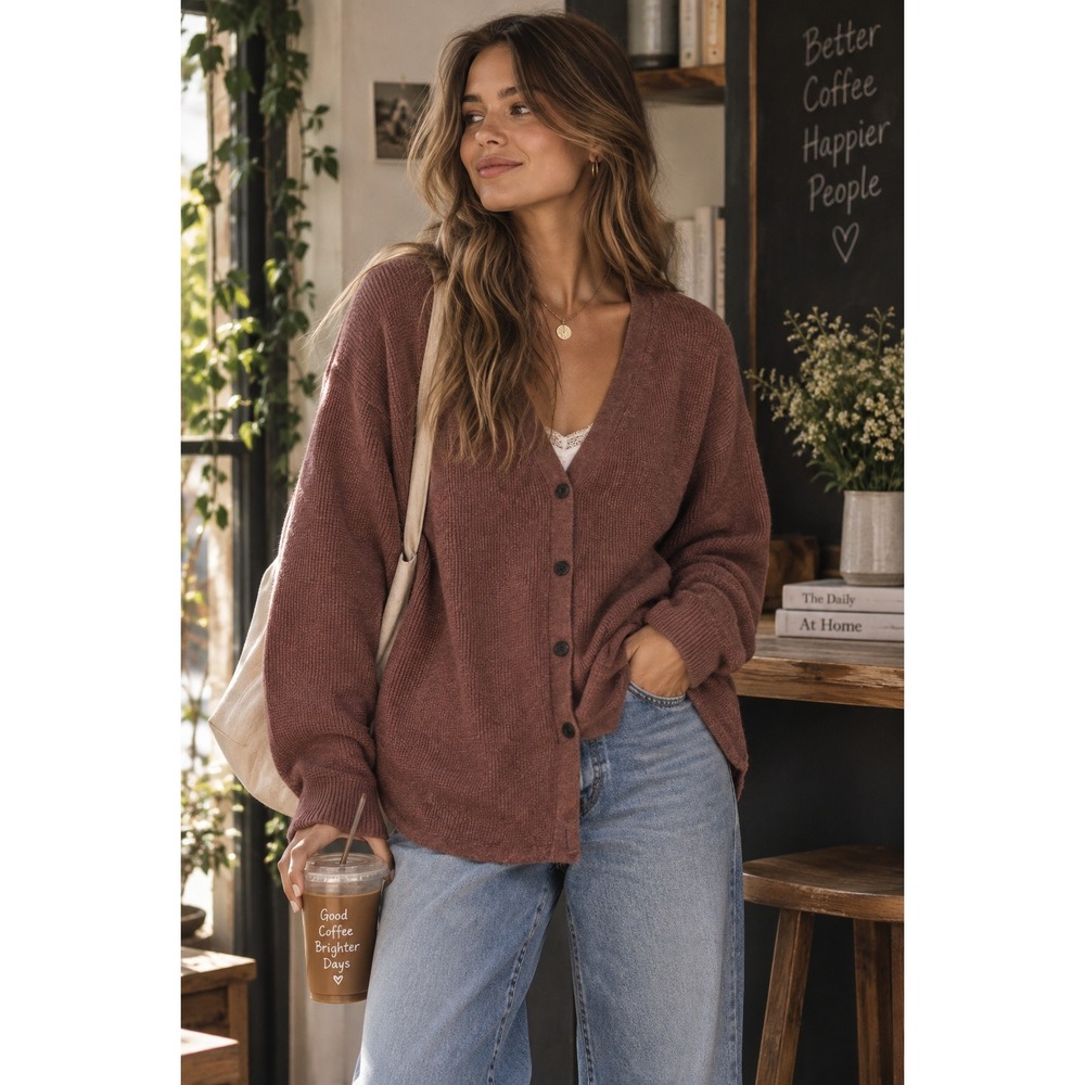 Madewell Cardigan Women XS Red Brown Oversized Minimalist Waffle Alpaca Blend